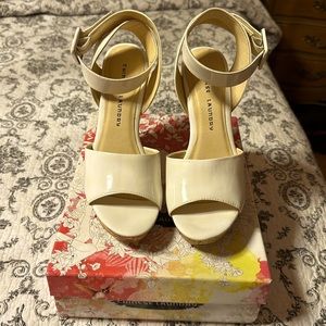 Ankle strap platform sandals.